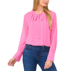 Macy's Women's Pleated Tie-Neck Blouse-Freesia Pink