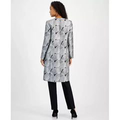 Women's Metallic Leaf Jacquard Open-Front Longline Blazer, Regular & Petite Sizes,Created by Macy's-Black multi