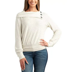 Juniors' Honeycomb Draped-Collar Long-Sleeve Sweater, created by Macy's-Off white