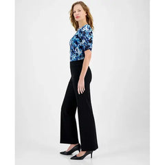 Anne Klein Petite High Rise Pull On Knit Trousers, Stylish Comfy Womens Pants, Anne Black
