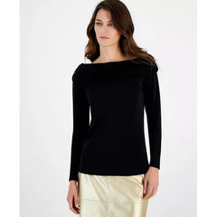 Anne Klein Womens Long Sleeve Off The Shoulder Top, Anne Black , Size S