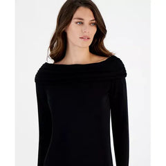 Anne Klein Womens Long Sleeve Off The Shoulder Top, Anne Black , Size S