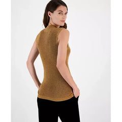 Macy's Women's Shimmer Mock-Neck Sleeveless Top-Camel gold
