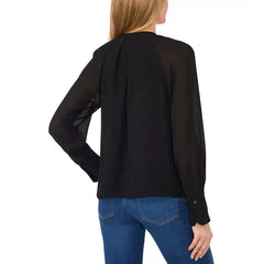 Macy's Women's Pleated Tie-Neck Blouse-Rich black