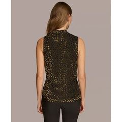 Macy's Women's Faux Wrap Burnout Velvet Top-Black /multi gold