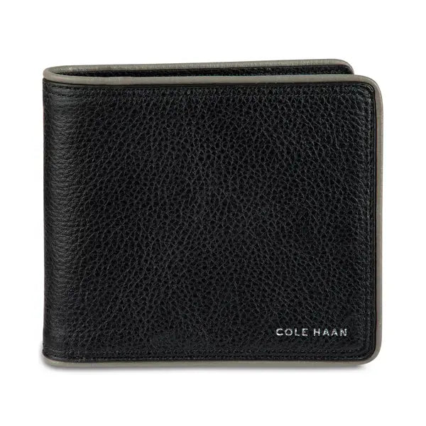 Cole Haan Men's Leather Global Bifold Coin Pocket Wallet with Contrast Color Edge