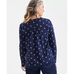 Women's Cotton Mixed-Print Henley Top, Created for Macy's-Winter  blue