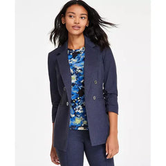 Women's Faux-Double-Breasted Compression-Denim Blazer, Exclusively at Macy's-Mid blue