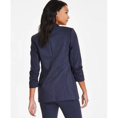 Women's Faux-Double-Breasted Compression-Denim Blazer, Exclusively at Macy's-Mid blue