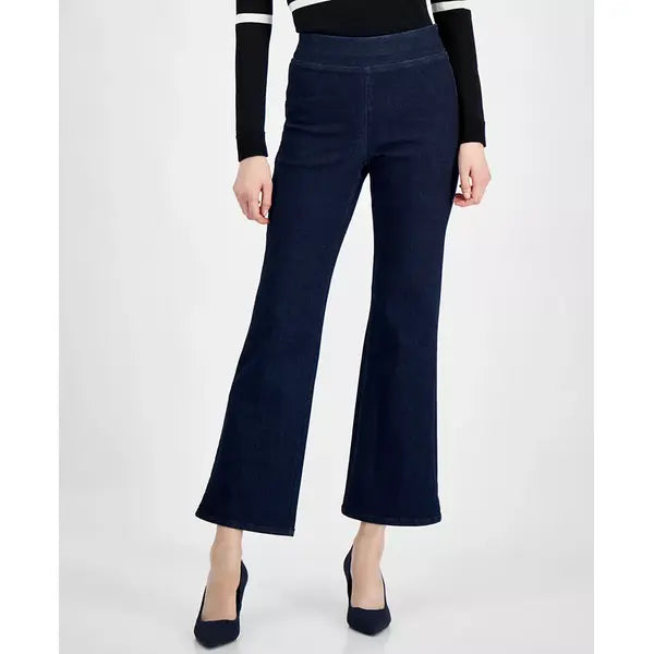 Anne Klein Womens Pull On High Rise Flare Leg Jeans, Stylish Comfortable Womens Denim , Metropolitan Wash , Size M