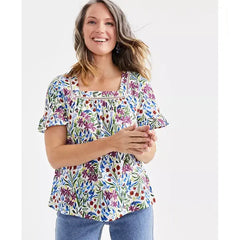 Women's Printed Square-Neck Ruffle-Sleeve Top, Created for Macy's-Dainty Shittake