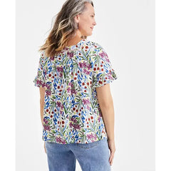 Women's Printed Square-Neck Ruffle-Sleeve Top, Created for Macy's-Dainty Shittake