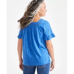 Women's Printed Square-Neck Ruffle-Sleeve Top, Created for Macy's Tulip blue