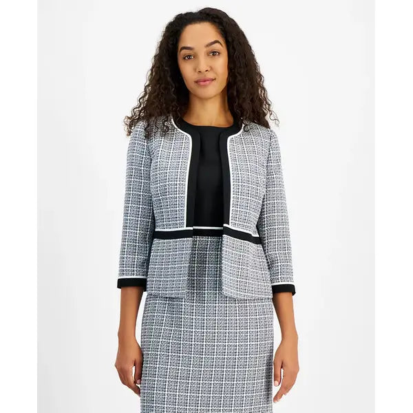 Women's Open-Front Piped-Trim Tweed Jacket, Regular & Petite Sizes,Created by Macy's-Royal Signature Multi