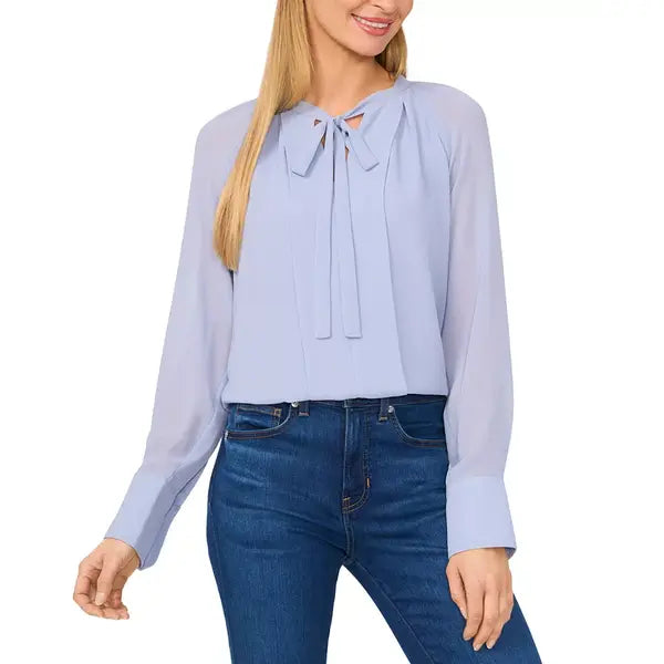 Macy's Women's Pleated Tie-Neck Blouse-Slate blue