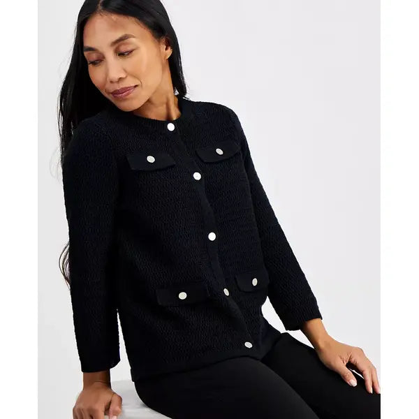 Anne Klein Petite Pocket Button Front Cardigan, Stylish Comfortable Knit Layer