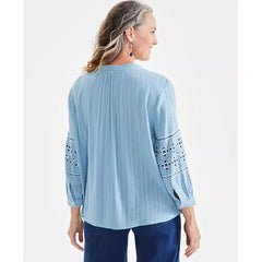 Women's Embroidery Peasant Top, Created for Macy's-Breeze blue
