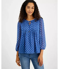 Macy's Women's Pintuck-Pleat Polka Dot Blouse-Amsterdam Blue