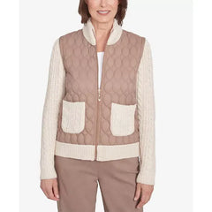 Alfred Dunner Women's Telluride Sweater Trim Quilted Jacket, Fawn