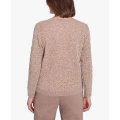 Alfred Dunner Women's Telluride Metallic Cheetah Textured Sweater, Fawn