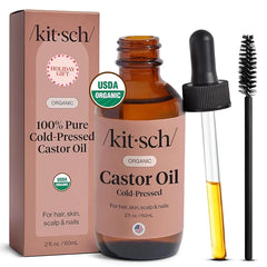 Kitsch Organic Castor Oil for Hair Growth – 100% Pure Cold Pressed Unrefined Castor Oil in Glass Bottle for Hair, Face, Skin, Lashes, Brows, Scalp & Nails, 2 oz, 4 oz & 16 oz | Ideal Gift for Women