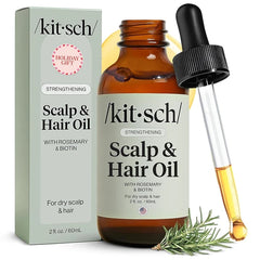 Kitsch Rosemary Oil for Hair Growth – Pre-Wash Scalp & Hair Oil with Biotin, Castor & Jojoba, Strengthens Roots, Adds Shine, Lavender Scent, 10mL & 60mL | Ideal Gift for Women