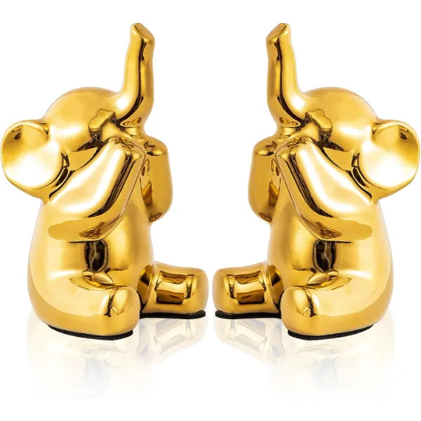 SURE YUESI Pair of Small Gold Elephant Figurines, Modern Boho Decorative Statues, Lucky Elephant Home Decor for Living Room, Bedroom, Office Desk & Shelf