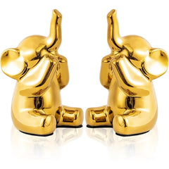 SURE YUESI Pair of Small Gold Elephant Figurines, Modern Boho Decorative Statues, Lucky Elephant Home Decor for Living Room, Bedroom, Office Desk & Shelf