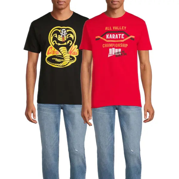 Cobra Kai Classic Logo Men's & Big Men's Graphic Tees, 2-Pack