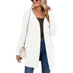 SHOWMALL Women's Long Sleeve Open Front Cardigan Button Down Apricot M Ribbed Lightweight Knit Outerwear with Pocket
