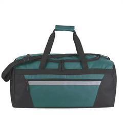40 Liter 22 Inch Duffle Bag with Reflective Stripe, Front Accessory Pocket, Velcro Handles, Dual Zipper Closure and Luggage Strap for Traveling, Commuting, Sports and Gym Equipment in Black & Silver`