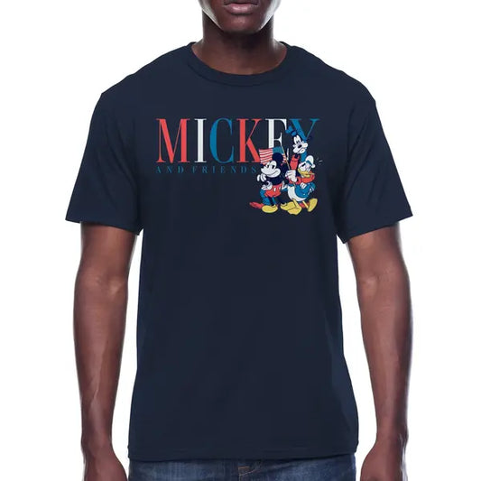 Disney Men's & Big Men's Americana Mickey & Friends Graphic Crew Neck Patriotic T-Shirt