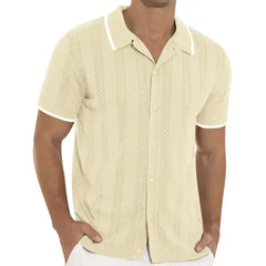 Iceglad Men's Casual Button Down Shirt Short Sleeve Vintage Clothes Knit Polo Shirts Summer Beach Shirts