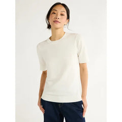 Free Assembly Women’s Cozy Yarn Shrunken Sweater Tee with Short Sleeves