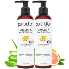 PURA D'OR 8 Oz Vitamin C Face Wash - Antioxidant Rich Facial Cleanser For Radiant Glow & Even Skin Tone - Gentle, Refreshing, Nurturing, Hydrating - Sulfate & Paraben Free - All Skin Types