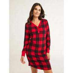 Joyspun Women's Long Sleeve Velour Waffle Henley Sleepshirt with Socks