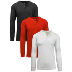 Galaxy by Harvic 3-Pack Mens Long Sleeve Henley Thermal Tee