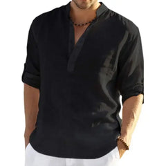 Ginsiom Men's Cotton Linen Shirt Long Sleeve Henley Shirts Hippie Beach T Shirts for Men