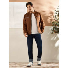 Suede Biker Jacket with Zip Closure - Brown