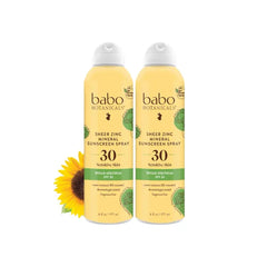 Babo Botanicals Sheer Zinc Continuous Sunscreen Spray SPF30 - Natural Zinc Oxide - Extra Sensitive Skin - Water Resistant - Vegan - Fragrance-Free - Air-Powered Spray - For all ages, 6 Fl Oz
