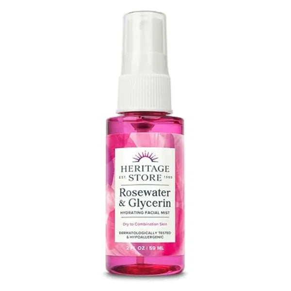 HERITAGE STORE Rosewater & Glycerin Hydrating Facial Mist Dry Combination Skin Care Rose Water Spray w/Vegetable Glycerine, Made Without Dyes or Alcohol, Hypoallergenic, Vegan
