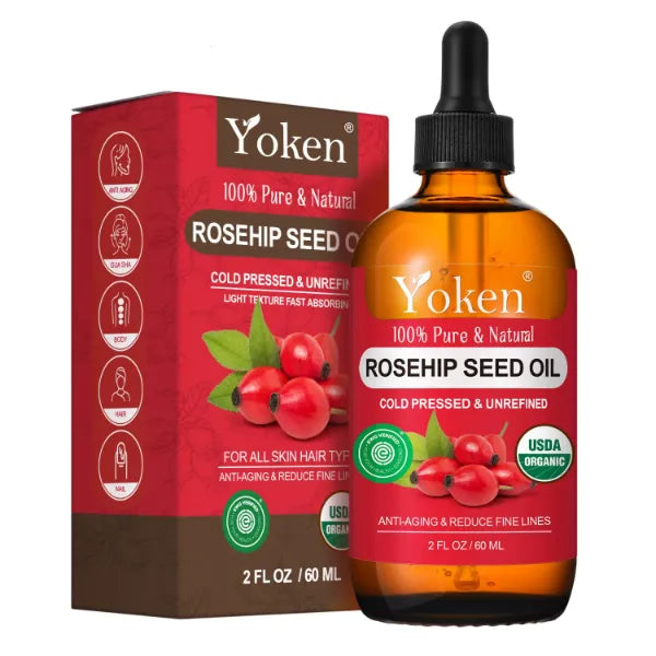 Yoken Organic Rosehip Seed Oil for Face, 100% Pure and Natural Cold Pressed Unrefined Rosehip Oil Carrier for Skin, Hair & Nails - Lightweight, Fast-Absorbing