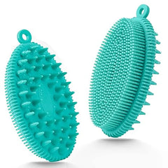 Silicone Body Scrubber Brush, 2in1 for Exfoliating Wet or Dry Skin Body Wash Bath Shower Tool, with Super Soft Manual Facial Cleansing Brush Scrubber