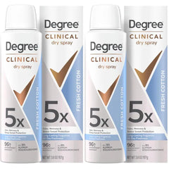 Degree dry spray for 96 Hour sweat and odor protection Fresh Cotton 5X protection 3.8oz