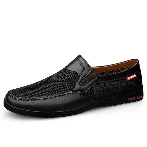 Spring Summer New Men's Casual Hollow Loafers Slip On Breathable Mesh Leather Flats Boat Shoes Driving Shoes Moccasins