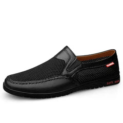 Spring Summer New Men's Casual Hollow Loafers Slip On Breathable Mesh Leather Flats Boat Shoes Driving Shoes Moccasins