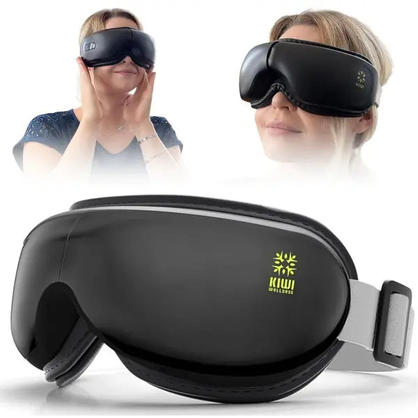 Kiwi Eye Massager with Heat and Pulse, Five Massaging Modes with Bluetooth Music, Black, Ideal as a Gift for Women and Men.