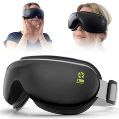 Kiwi Eye Massager with Heat and Pulse, Five Massaging Modes with Bluetooth Music, Black, Ideal as a Gift for Women and Men.