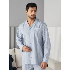 Striped Better Cotton Shirt and Pyjama Set - Blue