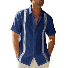 Yobecho Men's Summer Guayabera Embroidery Casual Short Sleeve Button Shirt